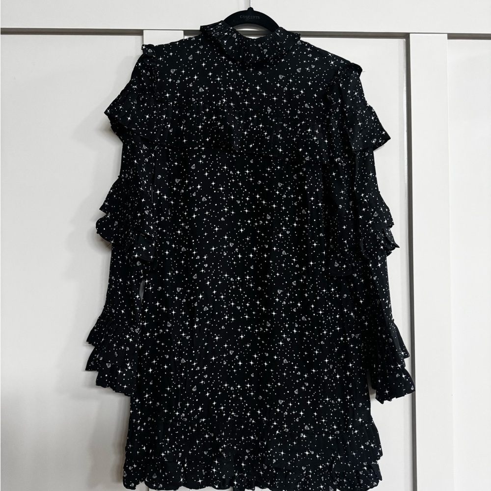 Frame Denim Black and White Ruffled Mini Dress